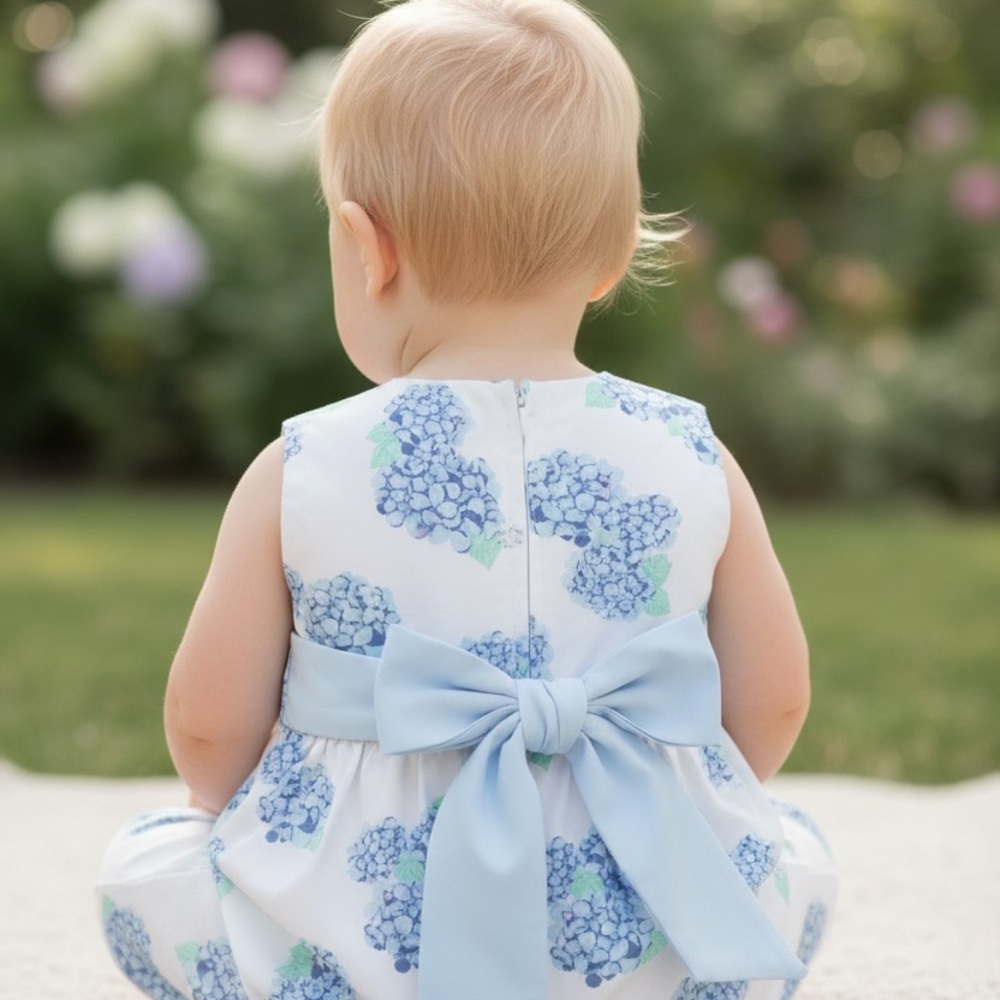 NWT TBBC Sleeveless Rebecca Romper Broadcloth Happiest Hydrangeas 3-6M